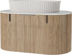 Závěsná skříňka s deskou a umyvadlem La Simplicite 80 cm dub přírodní/bílá