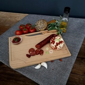 AMADEA Drevená doštička na steak s nožom a miskou, masívne drevo, 30x20x1, 5 cm