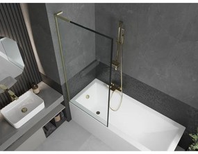 Mexen Next L, 1-krídlová vaňová zástena 80 x 150 cm, 6mm číre sklo-čierny vzor, zlatý matný profil, 895-080-000-03-70-55