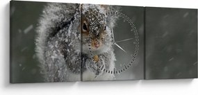 Obraz - Veverička v zime (s hodinami) (90x30 cm)