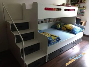 Poschodová posteľ s prístelkou MAX 3 rozšírená 200x120 biela - grafitová