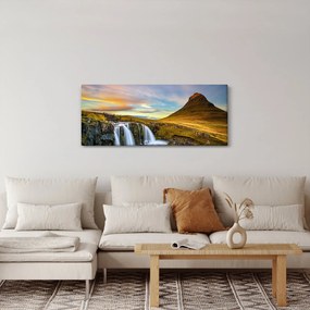 Obraz hory a vodopádov na Islande (120x50 cm)