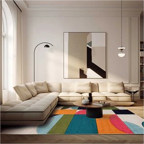 TA Viacfarebný geometrický abstraktný Koberec A098A CREAM/NAVY ATLANTA FMM Rozmer: 80x150 cm