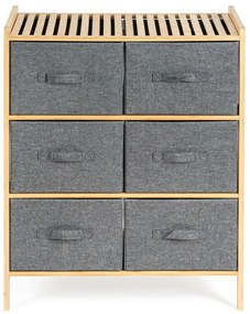 G21 Bambusová policová jednotka s košíkmi, 3police, sivá, 3 poschodia