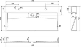 Mexen Ava, umývadlo na dosku z konglomerátu 2/O 100 x 46 cm, biela, 23011002