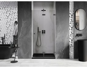 Mexen, Mexen Lunar-F pravé sklápacie sprchové dvere 75 cm, transparentné, pištoľový kov - 836-075-000-95-00-P