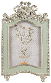 Zeleno-strieborný fotorámik zdobený mašľou - 14*2*24 cm / 10*15 cm