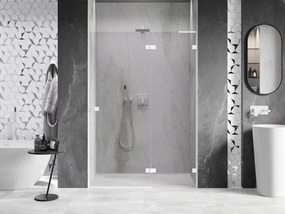 Mexen Lunar L, Otočné pravé sprchové dvere 130 cm, 8mm číre sklo, biely profil, 834L-130-000-20-00-P