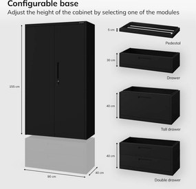 Kovová modulárna multifunkčná skriňa na podstavci čierna MEGAN 1600 x 900 x 400 mm