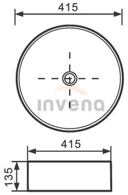 Invena Kos, keramické umývadlo na dosku 415x415x135 mm, biela lesklá, INV-CE-38-001-C