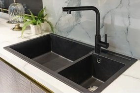 Invena Preto, stojanková drezová batéria s výsuvnou výlevkou, čierna matná, BZ-48-W04-L