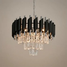 Luster na reťazi CRISTAL 5xE14/10W/230V, priemer 38 cm, čierna / matný chróm