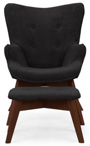 Čierne menčestrové kreslo s podnožkou Niko – Ropez