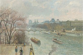 Obraz - Camille Pissarro, The Louvre, Afternoon, Rainy Weather, reprodukcia (90x60 cm)