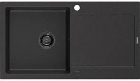 Mexen Leo, drez granitový 900x500x190 mm, 1-komorový, čierna-strieborná metalíza s čiernym sifónom, 6501901010-73-B