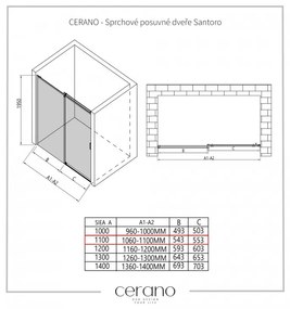 Cerano Santoro, sprchové posuvné dvere 110x195 cm, 6mm číre sklo, čierny profil, CER-CER-429733