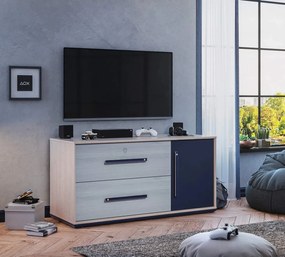 Komoda/TV stolík Lincoln - dub/dub modrý/tmavo modrá