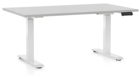 Výškovo nastaviteľný stôl OfficeTech C, 140 x 80 cm, biela podnož, svetlo sivá