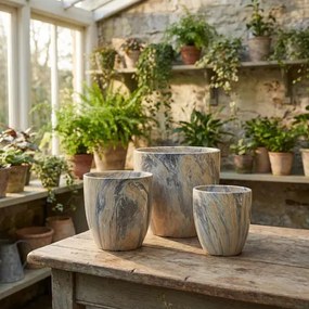 Sada 3 ks keramických květináčů NEVA MARBLE VI béžová/zlatá