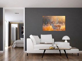 Obraz - Jeleň v poli (90x60 cm)