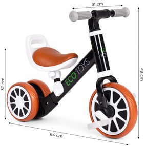 Odrážadlo/Balančný bicykel s pedálmi 2v1 čierny ECOTOYS
