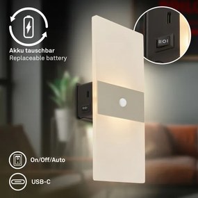 Briloner 3888012 - Nabíjateľné nástenné LED svietidlo AURA so senzorom, 2,5 W / 5 V, 1800 mAh, matné