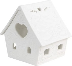 Biely porcelánový svietnik chalúpka House Fairy - 8*6*8 cm