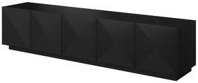 TV stolík Asha 200 cm s ryhovaným čelom - čierny mat