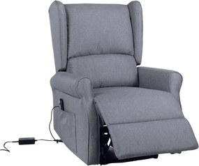 TV kreslo ušiak STILO PLUS s elektrickým polohovaním — látka, sivá, nosnosť 130 kg