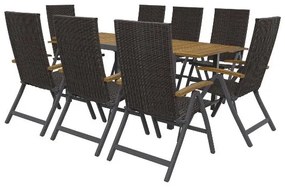 Livarno home Hliníkový rozkladací záhradný stôl Valencia, hnedý + Skladacie kreslo Valencia, hnedé, 8 kusov  (800008280)