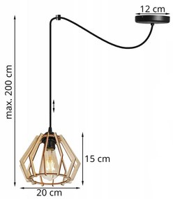Závesné svietidlo Timber Spider, 1x drevené tienidlo