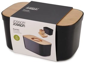 Čierny chlebník s dreveným vekom Joseph Joseph Bin