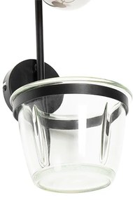 Moderná nástenná lampa čierna so sklom - Roslini