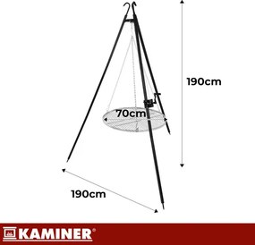 Záhradný gril Kaminer Tripod – trojnožka s nastaviteľným roštom 70 cm