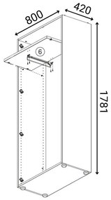 Šatníková skriňa s výsuvom PRIMO WOOD, 1781 x 800 x 420 mm, breza