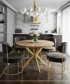 Okrúhly rozkladací jedálensky stôl MARION 100/120 - 176/196 cm zlatý remeselný dub + zlatá  podnož Rozmer stola: 100 cm