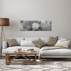 Obraz - Ľadové medvedíky, čiernobiela (s hodinami) (90x30 cm)