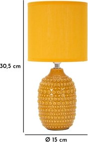 Keramická stolová lampa v horčicovej farbe s textilným tienidlom (výška 30,5 cm) Points – Mauro Ferretti