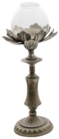 Kovový měděný svícen s kvetem a skleněnou baňkou Rose -Ø 22*50 cm