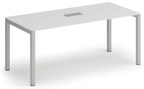 Rokovací stôl PRIMO SQUARE, 180x80 cm, biela + stolná zásuvka TYP VI, strieborná