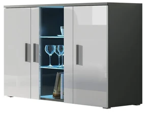 Komoda Boho B7, Osvetlenie: osvetlenie LED modré, Farby: čierny / čierny lesk