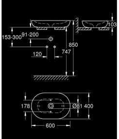 GROHE 3960800H - Umývadlo na dosku ESSENCE 600 × 400 mm keramika/biela