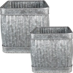 2ks plechové zinkové antik obaly na kvetináče - 31*31*28 / 25*25*23 cm