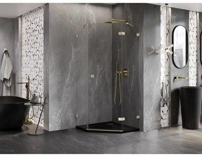 Mexen Lunar, pravý výklopný päťuholníkový sprchový kút 100 x 100 cm, 8mm číre sklo, zlatý matný profil, 831-100P-100L-55-00-P
