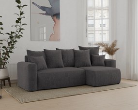Rohová sedačka Denia (P) (sivočierna). Akcia -20%. Vlastná spoľahlivá doprava až k Vám domov. 1133124