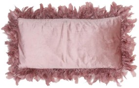 Ružový zamatový vankúš s pierkami Plumas - 60 * 30 cm