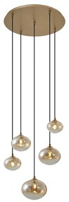 Závesná lampa Art Deco zlatá s jantárovým sklom - Jia