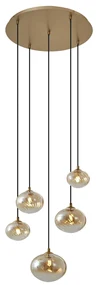 Závesná lampa Art Deco zlatá s jantárovým sklom - Jia