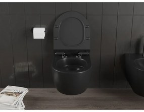 Mexen Carmen, závesná WC misa 490x365x340 mm, Rimless Tornádo + WC sedadlo z duroplastu, čierna matná, 30880185T