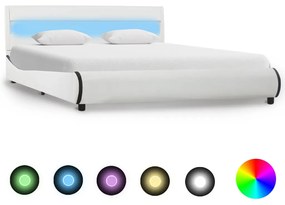 vidaXL Posteľný rám s LED, biely, umelá koža 120x200 cm